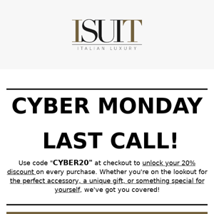 Last Call - Cyber Monday Madness - Get 20% Off with Exclusive Code!