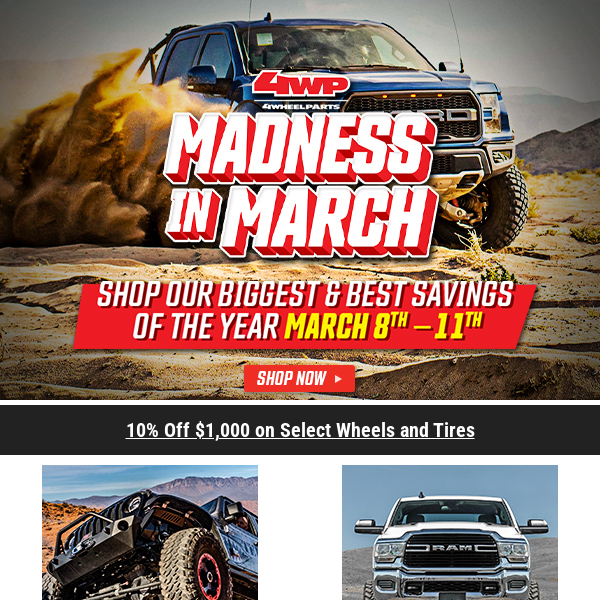 🏁 Race to Savings! 10% off $1,000 on select items + up to 75% off Suspension and Wheels Clearance