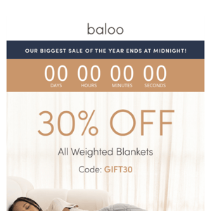 FINAL HOURS: 30% off all weighted blankets