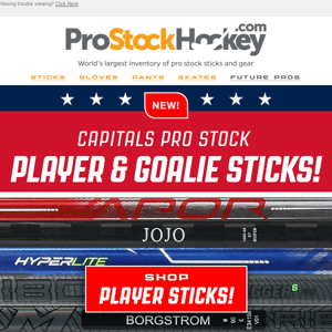 New Caps Player & Goalie Pro Stock Sticks!