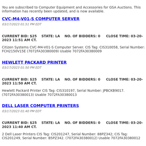 GSA Auctions Computer Equipment and Accessories Update