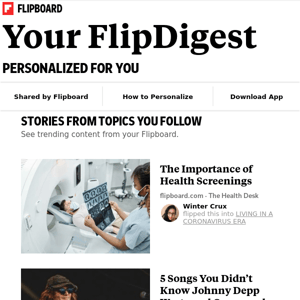 What's new on Flipboard: Stories from Health, Entertainment, Celebrity News and more