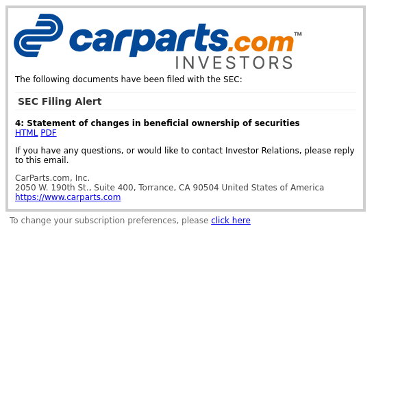 SEC Filing Alert for CarParts.com, Inc.