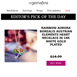 Editor's Pick: Rainbow Aurora Borealis Austrian Elements Heart Necklace in 18K White Gold Plated