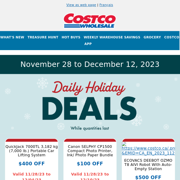 Daily Holiday Deals start TODAY on Costco.ca!