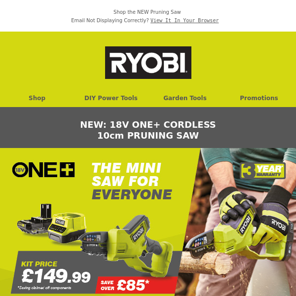 New In - The Mini Saw For Everyone! 18V ONE+ Brushless 10cm Pruning Saw 🌱Cut Quickly & Safely, plus Save Over £85!