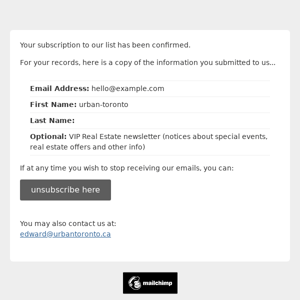 Urban Toronto Newsletter: Subscription Confirmed