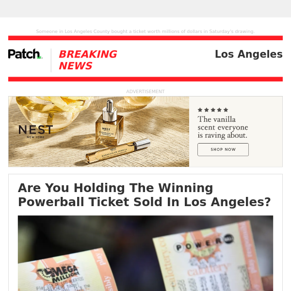 ALERT: Are You Holding The Winning Powerball Ticket Sold In Los Angeles? – Sun 02:38:45PM