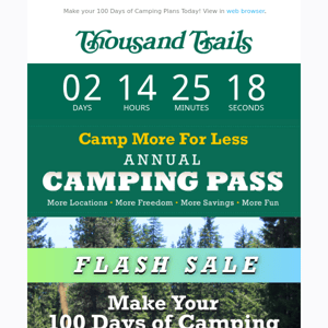 Don't Forget - Flash Sale $175 Off Annual Camping Pass!