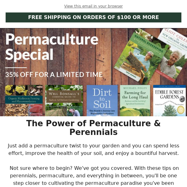 Permaculture & Perennials | Farm & Garden Books 35% Off!