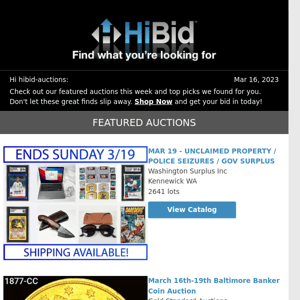 Thursday's Great Deals From HiBid Auctions - March 16, 2023