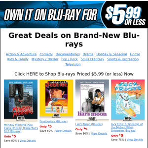 Blu-rays only $5.99 (or less)
