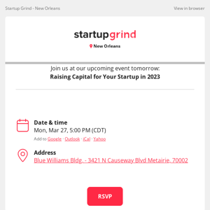 Event Tomorrow: Raising Capital for Your Startup in 2023