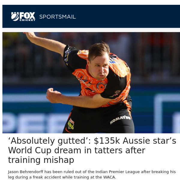 ‘Absolutely gutted’: $135k Aussie star’s World Cup dream in tatters after training mishap