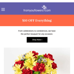 Save $10 On ALL Bouquets Today!