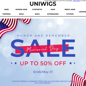 Memorial Day Savings Start NOW!!! Save Up To 50%