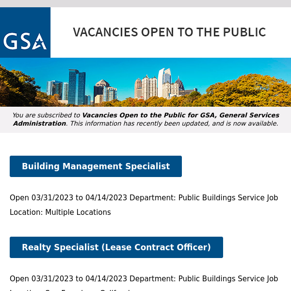 New/Current Job Opportunities at GSA Open to the Public (All U.S. Citizens)