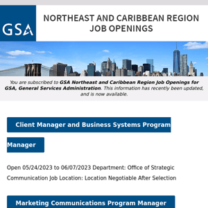 New/Current Job Opportunities in the GSA Northeast & Caribbean Region