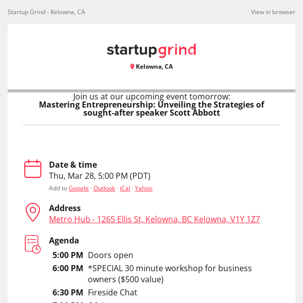 Event Tomorrow: Mastering Entrepreneurship: Unveiling the Strategies of sought-after speaker Scott Abbott