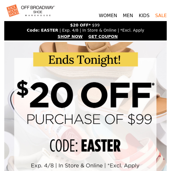 $20 OFF ends when the clock strikes midnight! - Rack Room Shoes