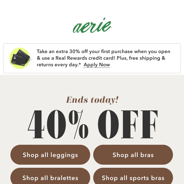 aerie: FINAL HOUR IS HERE! 40% off all Aerie bras & bralettes ends today
