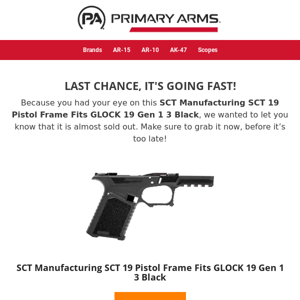 ⚡ It’s almost gone! See if SCT Manufacturing SCT 19 Pistol Frame Fits GLOCK 19 Gen 1 3 Black is available ⚡