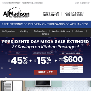 President's Day Extended!– Up to 45% Off Kitchen Packages