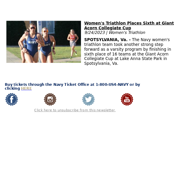 Navy Women's Triathlon Places Sixth at Giant Acorn Collegiate Cup