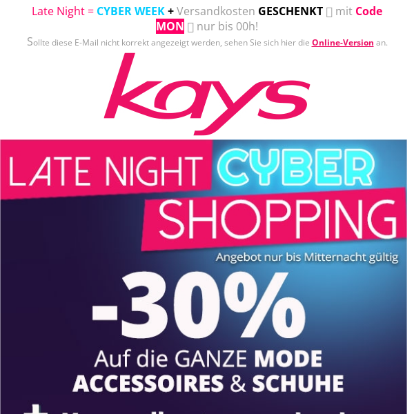 -30% auf Accessoires & Schuhe + Versandkosten GESCHENKT