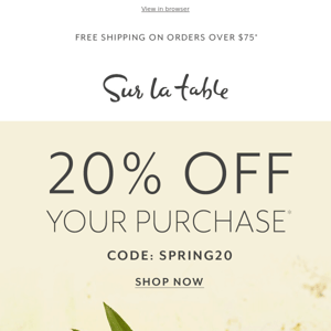 Hi Sur La Table, 20% off your order starts today!*