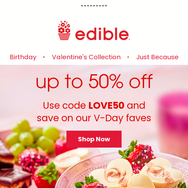 Up to 50% off Valentine's gifts