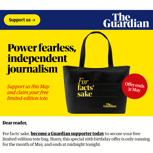 Hurry, offer ends midnight: get your free tote bag