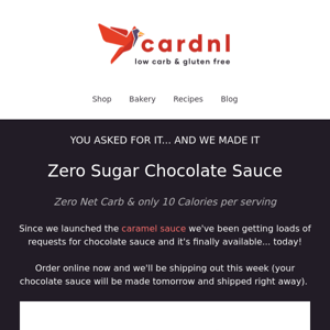 BRAND NEW TODAY: Zero Sugar Chocolate Sauce