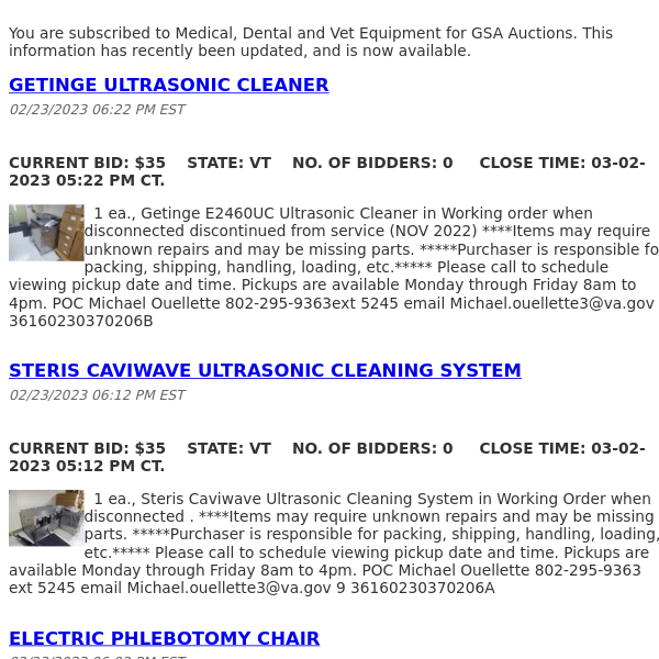 GSA Auctions Medical, Dental and Vet Equipment Update