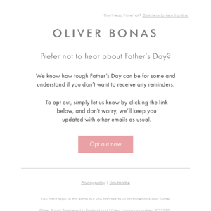 Oliver Bonas, prefer not to hear about Father’s Day?