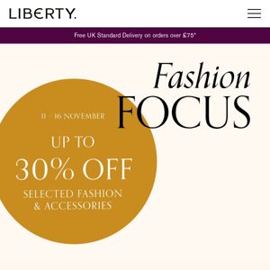 Up to 30% off selected fashion and accessories