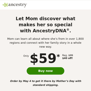 40% off AncestryDNA for Mother’s Day
