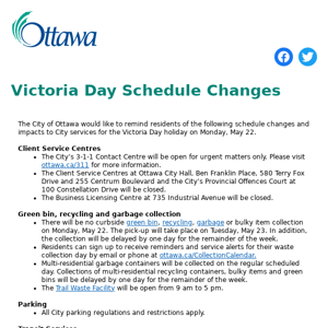 Victoria Day Schedule Changes