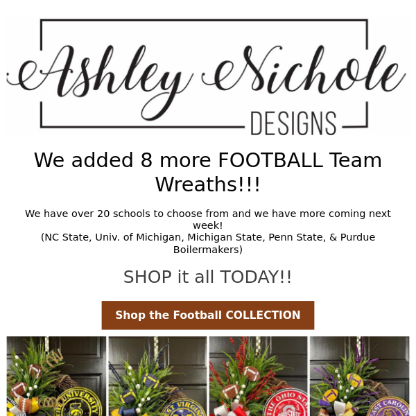 School Spirit Football Wreath - Collegiate Font – AshleyNichole Designs