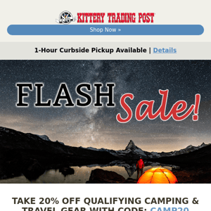 20% Off Camping Gear Ends Soon!