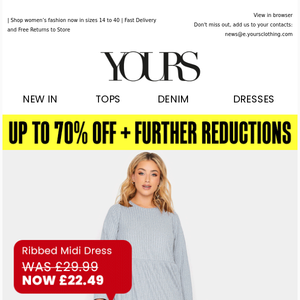 Yours Clothing UK, Further Reductions are waiting for YOU