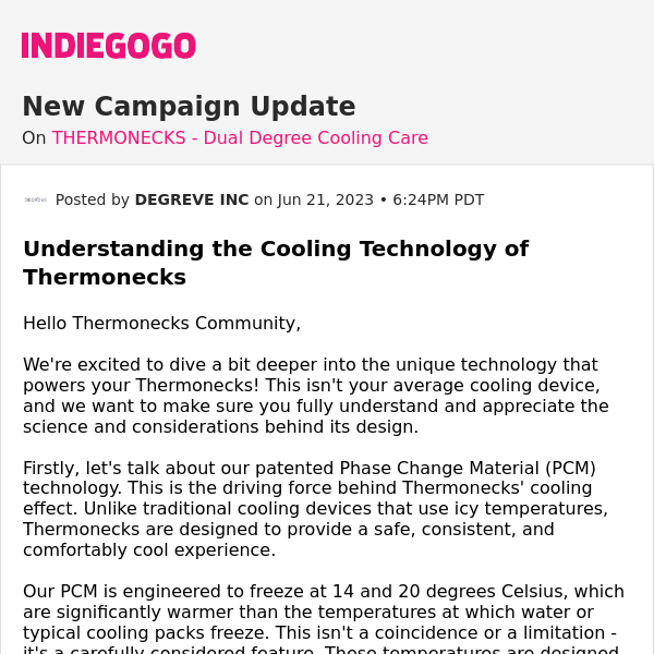📢 Update #8 from THERMONECKS - Dual Degree Cooling Care