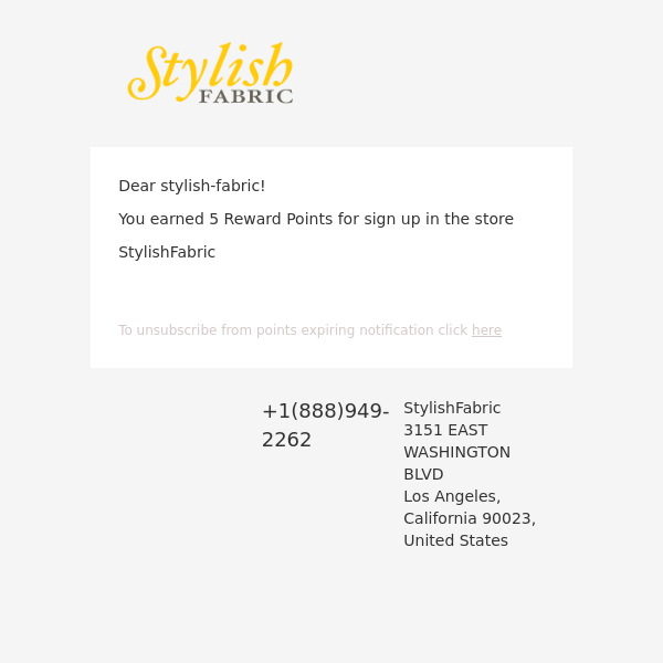 Your balance at StylishFabric has been updated