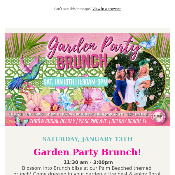 🌸You're Invited! Garden Party Brunch at Throw Social 🥂 Details Inside!