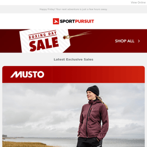 Up to 68% Off: Musto | HUUB Wetsuits & Tri | Ski Helmets | Umbrellas | Koo Sunglasses