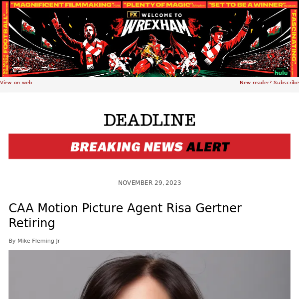 CAA Motion Picture Agent Risa Gertner Retiring