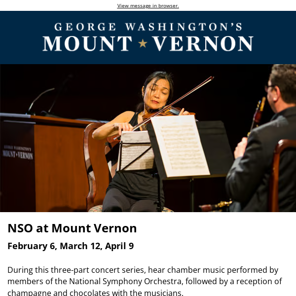 Upcoming Events: NSO at Mount Vernon; Free Ford Evening Book Talks