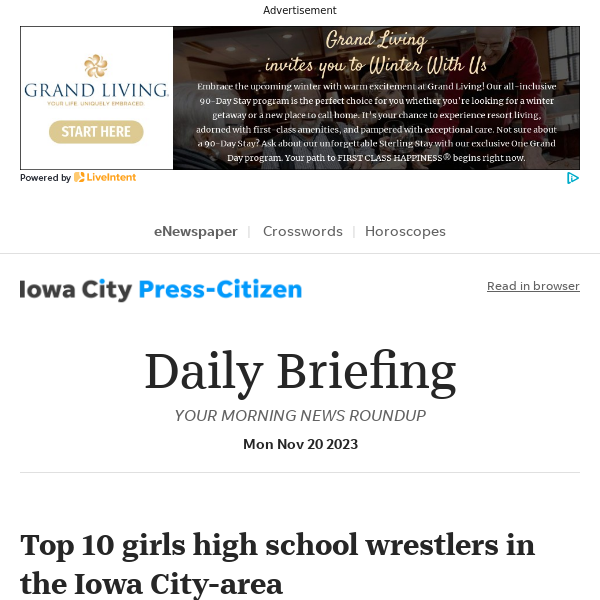 Daily Briefing: Top 10 girls high school wrestlers in the Iowa City-area