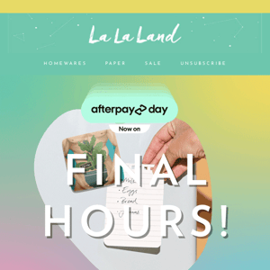 FINAL HOURS 💫🛒 AFTERPAY DAY SALE  🛒💫 Use code: AFTERPAY20