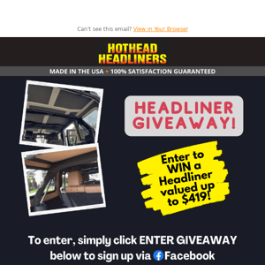 Enter now to win a free Jeep headliner 🏆